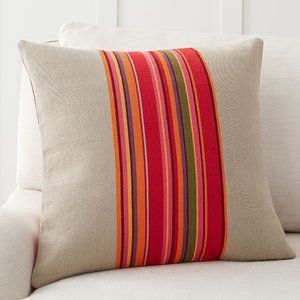 Pottery Barn Tan Red Contrast Multi Stripe Pillow Cover 20x20 Set of 2 NIP